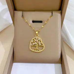 Trade assurance suppliers 18k gold plated stainless steel tree of life necklace jewelry love heart pendant necklace for women