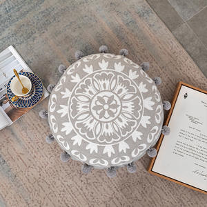 Serviette ronde de style exotique marocain broderie coton housse de <span class=keywords><strong>coussin</strong></span> décoratif Floral géométrique sol taie d'oreiller avec <span class=keywords><strong>pompon</strong></span> - Product Image 5