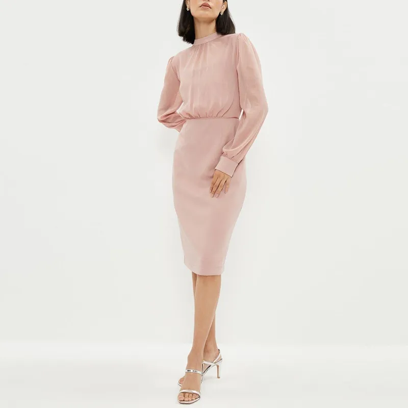 Long Sleeve Chiffon Woven Top And Skirt Women Business Pencil Dress For Office