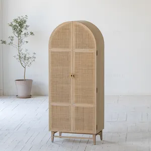 Modern Nordic Natural Farmhouse Furniture Wood Rattan Storage Cabinet For Living Room Kitchen Hotel Or Hall