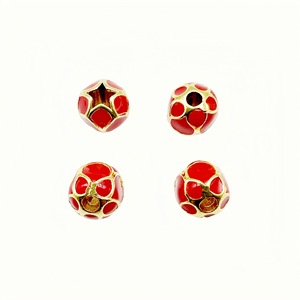 Perles rondes en émail cloisonné, style bourgeon de fleur, plaqué or, en cuivre, accessoires de fabrication de bijoux DIY - Product Image 5