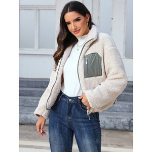 Veste en polaire à fermeture éclair de couleur unie chaude pour l'automne et l'hiver, vêtements féminins polyvalents pour tous les jours, veste personnalisée - Product Image 2