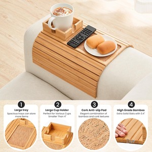 Anti-Slip Couch Cup Holder Foldable <b>Sofa</b> Arm Table <b>Sofa</b> Armrest Table Bamboo Couch Cup Holder Tray Bamboo Couch Arm Tray - Product Image 6