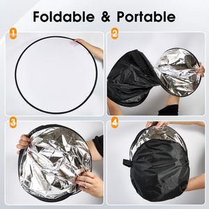 Panneau Réflecteur Portable 5-en-1 60cm 80cm 110cm Argent Blanc Or Pliable pour Photographie Lumière Studio Accessoire de Prise de Vue - Product Image 6