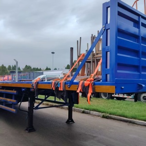 Semi-remorque à plateforme en acier à 3 essieux renforcée par poutres, capacité 50 tonnes pour marchandises lourdes, conteneurs 20/40 pieds, remorque de camion 40 tonnes - Product Image 4