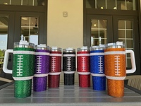 Nouveaux Gobelets Isothermes en Acier Inoxydable de 40 oz, 9 Couleurs, Oranges, à Strass Scintillants, Thème Football/Rugby, Écologiques, avec Paille