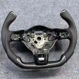 พวงมาลัยคาร์บอนไฟเบอร์แบบกำหนดเองสำหรับ VW Golf 6 7 8 GTI ID3 MK8 ID4 CC พร้อมตัวตัดสีแดงและแต่งขอบสีแดงเงิน - Product Image 4