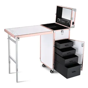 Профессиональный косметический Органайзер, коробка с портативным маникюрным столом для ногтей на колесах с выдвижным ящиком, настольный белый