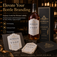 Étiquette personnalisée pour bouteille de Cognac, Whisky ou Vin – Papier texturé de qualité supérieure, dorure à chaud, gaufrage, découpe, autocollant adhésif pour emballage de spiritueux