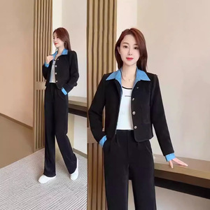 Women's Casual Suit Set Purple Corduroy Two Piece With Buttons Anti Wrinkle Wide Leg Pants Top Spring Style - Product Image 4