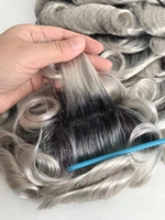 Toupets pour hommes en cheveux humains vierges à cuticules droites, couleur blond cendré argenté personnalisé, base en PU à peau fine de 0,06 mm et 0,08 mm