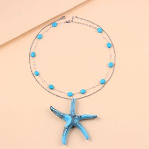 Collar de gama alta <span class=keywords><strong>en</strong></span> forma de estrella para mujer Acero inoxidable ovalado azul con cadena de cuello Estilo de <span class=keywords><strong>vacaciones</strong></span> <span class=keywords><strong>en</strong></span> la playa-Regalo perfecto - Product Image 6