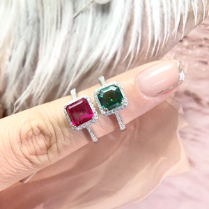 Anello in Argento Sterling 925 <span class=keywords><strong>con</strong></span> Rubino Sintetico Taglio Asscher, Smeraldo Zambiano <span class=keywords><strong>e</strong></span> Gemme Colorate <span class=keywords><strong>con</strong></span> Moissanite D VVS1 - Product Image 6