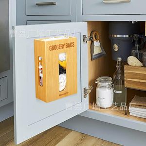 Distributeur de sacs d'épicerie en bois, organisateur d'armoire en bois massif, boîte de rangement murale de cuisine, multifonctionnel, écologique - Product Image 2
