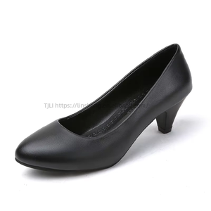 Professional Work Formal Dress Etiquette Interview Women's <b>Small</b> Leather Shoes Single Mid-heel Autumn Black Dress Shoes - Product Image 5