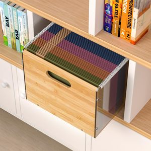 Boîte de rangement pour dossiers en bambou et acrylique, boîtes de rangement pour dossiers suspendus, boîte de rangement décorative pour documents, bac de classement transparent - Product Image 3
