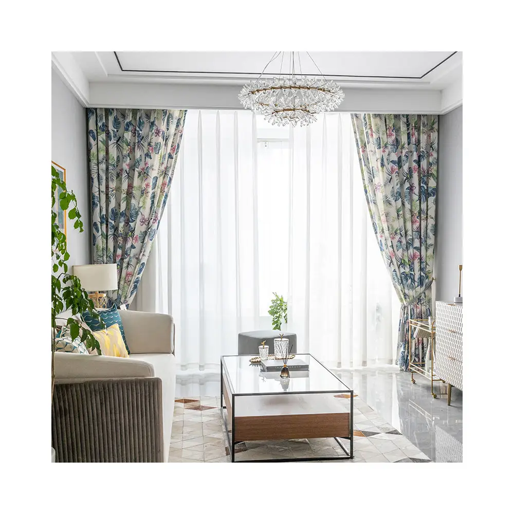 Manufacturers directly supply modern simple polyester cotton printed pattern iris and bird house curtain for the living room