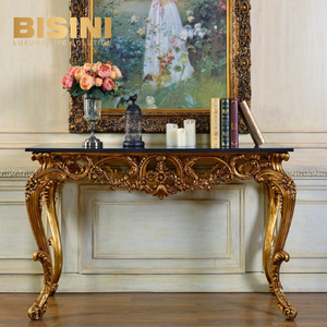 Table <span class=keywords><strong>console</strong></span> en PU dorée à la main, style <span class=keywords><strong>baroque</strong></span>, sculptures en résine, feuilles d'<span class=keywords><strong>or</strong></span> 24 carats et plateau en marbre, idéale pour les halls d'entrée, les hôtels de luxe et les villas - Product Image 4