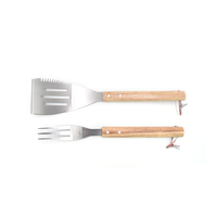 Ensemble d'ustensiles de barbecue 2 pièces avec manche en bois, outils de cuisine, spatule ajourée, fourchette, pour Teppanyaki, steak de bœuf frit, barbecue