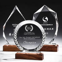 Trofeo de Cristal con Base de Madera, Grabado en Blanco para Impresión, Premio de Cristal y Madera para Competencias Empresariales