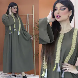 Hijab Abaya Caftan Islamic Clothing Adults Young Girls Loose Floral Casual Dress Breathable Seamless Embossed Dubai Turkey Robe