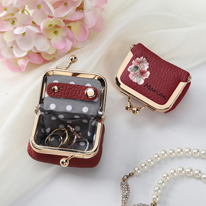 Uionen Custom Personalized Name Birth Flower <b>Mini</b> Leather Jewelry <b>Box</b> Vintage Kiss Lock Portable Travel Jewelry Organizer Coin - Product Image 5