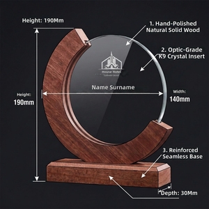 Trofeo Rotondo in Cristallo K9 con Base in Legno Massello, Personalizzabile con Incisione Laser, Premio Ecologico per Riconoscimenti - Product Image 3