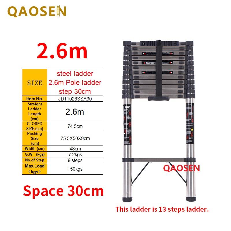 Escalera de poste de acero de 2,6 m con peldaños de 30 cm
