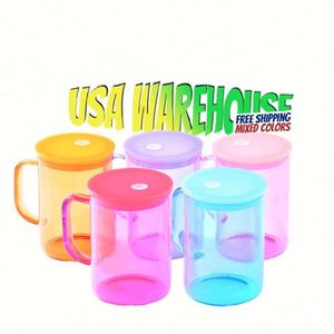 Nouveau - Entrepôt USA - Gobelets en verre transparents de 15 oz pour sublimation, effet dégradé, couleurs bonbon, avec couvercle et paille en plastique colorés - Product Image 1