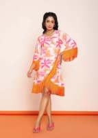 Robe imprimée mi-longue à enrouler avec dentelle, robe décontractée pour femme en tissu léger et flatteur