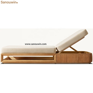 Chaise longue inclinable d'extérieur en teck moderne <span class=keywords><strong>de</strong></span> qualité supérieure, durable, avec dossier ouvert <span class=keywords><strong>de</strong></span> forme géométrique, garniture inclinée et confort supérieur - Product Image 3