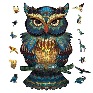 Small Size Animal Shaped Owl Kids Toys Wooden Jigsaw Puzzles for Family Game Play