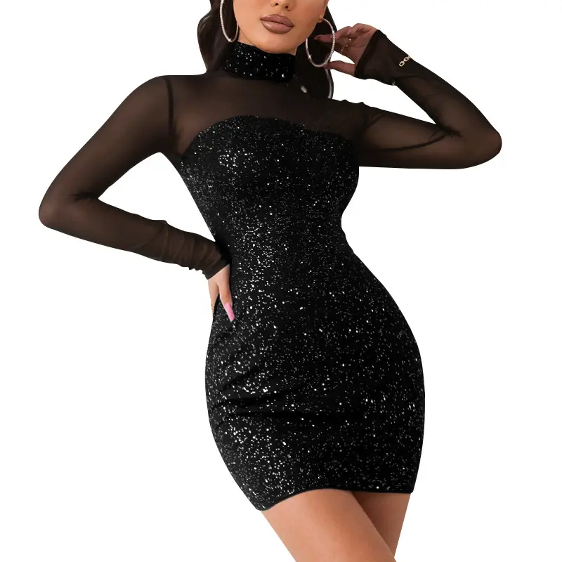 Dresses for Women Fashion Sexy Dress Lace Long Sleeve Bodycon Fitted Cocktail Party Mini Dress