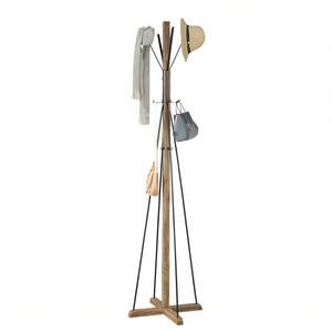 Appendiabiti da terra in legno di recupero e metallo con 6 ganci, design rustico moderno, per camera da letto e soggiorno - Product Image 1