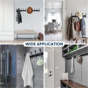 Porte-manteau <span class=keywords><strong>mural</strong></span> noir en acier inoxydable avec 5 crochets triples pour suspendre les serviettes, les sacs, les chapeaux, salle <span class=keywords><strong>de</strong></span> bain, entrée - Product Image 5