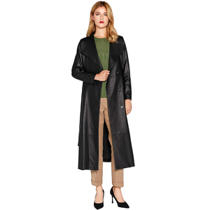 Cappotto in <span class=keywords><strong>pelle</strong></span> da <span class=keywords><strong>donna</strong></span> a corpo lungo con <span class=keywords><strong>pelle</strong></span> d'agnello <span class=keywords><strong>nero</strong></span> Full Body in <span class=keywords><strong>Trench</strong></span> - Product Image 2