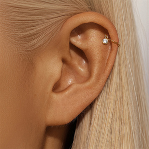 Single S925 Sterling <b>Silver</b> 18K Gold Plated Single 3mm Ball 2cm Long Tassel Chain Piercing Piercings <b>Earring</b> - Product Image 4