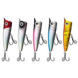 Leurre flottant popper 75mm 85mm 100mm, longue portée, appât dur, revêtement laser, pêche en mer, hameçons triples - Product Image 1