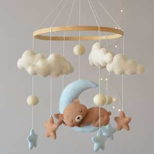 CPC CE fait main ours <span class=keywords><strong>boule</strong></span> souple jouets suspendus safari musical pépinière holz lit feutre berceau coran bébé mobiles avec cadre - Product Image 6