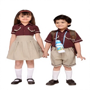 Children's Primary School Uniform Set Black Polo With Red <b>Checkered</b> Collar And Shorts <b>Skirt</b> Cotton Material For Boys And Girls - Product Image 3