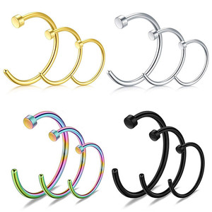 Stainless Steel C-Shaped Nose <b>Ring</b> <b>Set</b> Gold Silver Black Rainbow Color Piercing Jewelry For <b>Women</b> Gift - Product Image 1