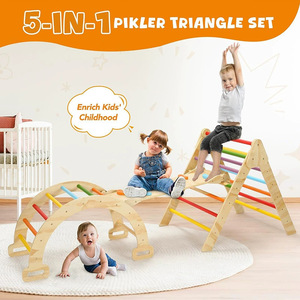 Estructura de escalada de madera para niños, puente arcoíris de interior, juguete con forma geométrica, diseño moderno y sencillo, estructura de juego unisex - Product Image 3