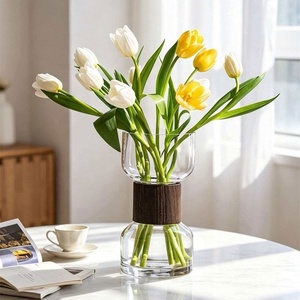 Jarrón Floral Hidropónico Cilíndrico <span class=keywords><strong>de</strong></span> Madera Artístico para Sala <span class=keywords><strong>de</strong></span> Estar, Decoración del Hogar, Jarrón <span class=keywords><strong>de</strong></span> <span class=keywords><strong>Vidrio</strong></span> Transparente Gris Ahumado Alto para Mesa - Product Image 5