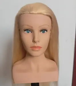 Ellow Menselijk Haar Leer Hoofd Make-Up Pvc Hoofd Mannequin Aangepaste Synthetische Haar Training Hoofd Mannequin Met Glas Oogbol