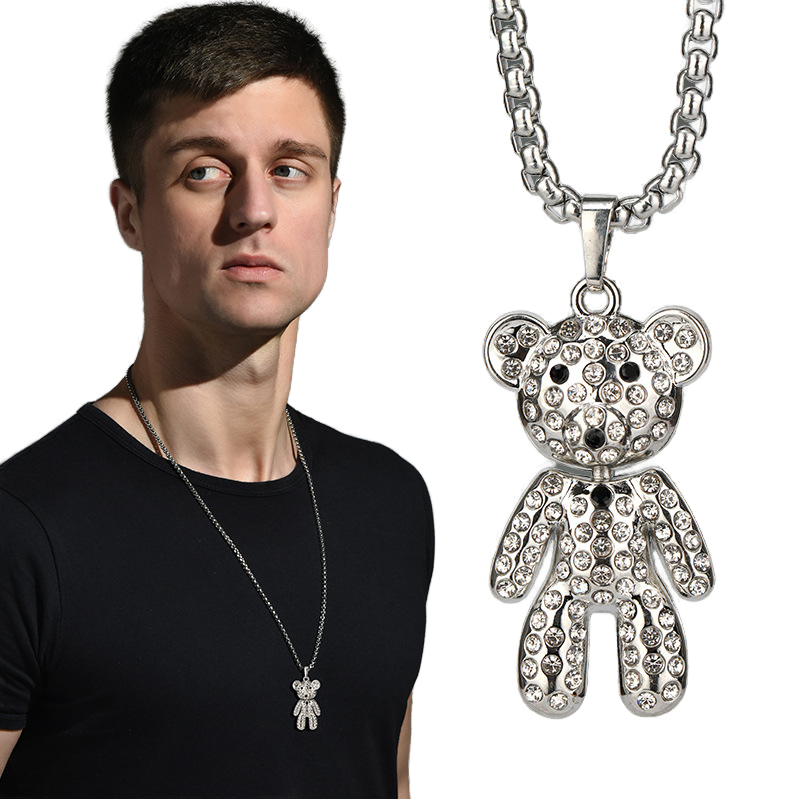 Collier Imposant Ikita Paris - Chaîne Et Pendentif Poupées Ours En Métal émaillé - Longueur 50+8 Cm