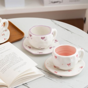 Tasses et soucoupes en céramique fraîches et élégantes Lelyi, petites et de grande valeur, design créatif, cœur féminin, mug à café haut de gamme et exquis - Product Image 1