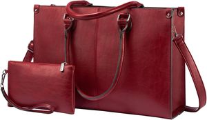 Ladies Retro Work Bag 15.6-Inch Laptop Handbag Casual Tote Office <b>Briefcase</b> with Rivet Waterproof Nylon Lining Zipper Closure - Product Image 6