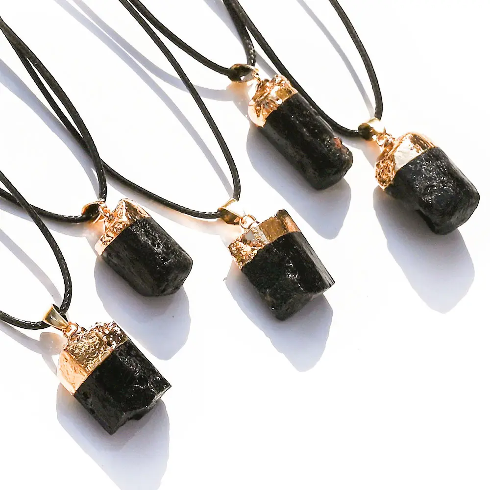 Natural black tourmaline Cluster Pendant Quartz Crystal Healing Gemstone Handmade Natural Healing Crystal Jewelry for Women