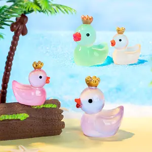 3D Glow In Dark Crown Mini Big Size Duck Resin Charms For Phone Cases DIY Dollhouse Desktop Ornament
