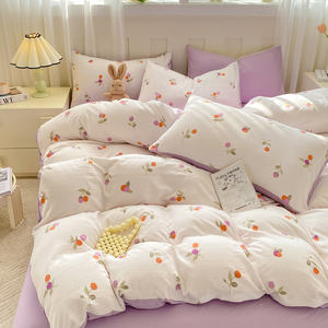 Set di biancheria da letto 4 pezzi morbida per la pelle-copripiumino e lenzuola in doppia garza lavata, taglie personalizzate per tutte le stagioni - Product Image 2